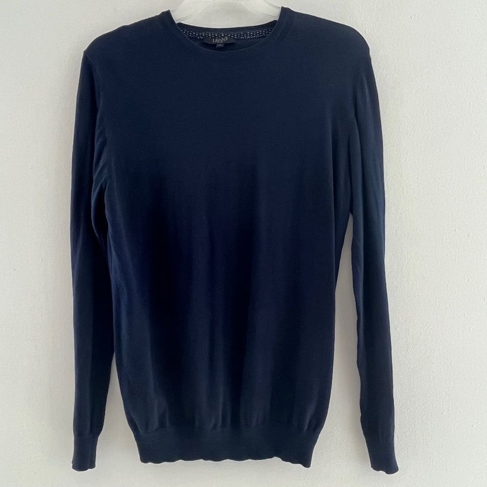 LIU.JO Men Pullover long sleeve navy blue Cotton logo large